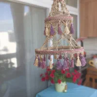 لوستر مکرومه بافی ظریف پر کار