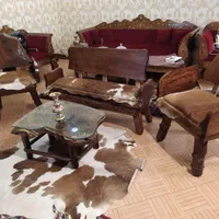 مبلمان طرح جنگلی روستیک با رویه پوست گاو|مبلمان خانگی و میز عسلی|اصفهان, جلفا|دیوار