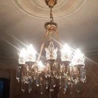 لوستر  ۱۲ شاخه آبکاری طلا   با لاله کریستال