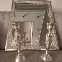 فروش آینه شمعدان تمام نقره تبریز/نو بدون استفاده