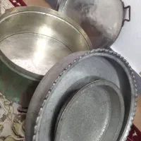 دیگ مسی قدیمی وآبکش وتشت