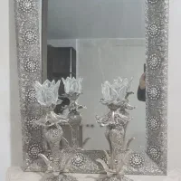 ست آیینه شمعدان نقره ای