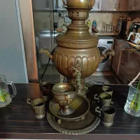 سماور ذغالی مسی تکی و سرویس