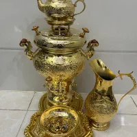 سماور گاز سوز ۶ لیتری  برنجی روکش آب طلا قدیمی