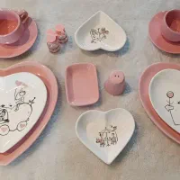 سرویس ظروف دو نفره سرامیکی قلبی 12 پارچه نو