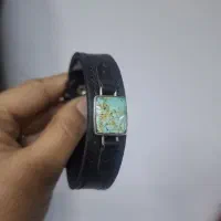 دستبند چرم طبیعی با سنگ فیروزه ورکاب نقره