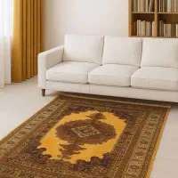 فرش دستباف (بساک) جفت ۶ م کف ساده لیمویی|فرش|مشکین‌دشت, |دیوار