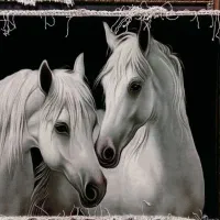 تابلو فرش دستبافت دو اسب سفید  چله ابریشم