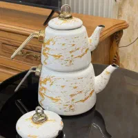 قوری و کتری لعابی (طلایی سفید)