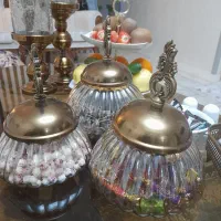 ست ۳ عددی بانکه شیشه ایی درب فلزی طلایی نو