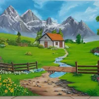 تابلو رنگ روغن منظره طبیعت برجسته
