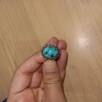 انگشتر نقره‌ای فیروزه با ۱۴ عدد مخراج یاقوت- فوری|جواهرات|کرمانشاه, |دیوار