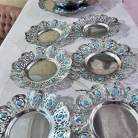 دیس کاسه و۶عدد پیش دست عتیقه و قدیمی نگین فیروزه