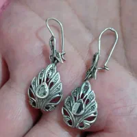 گوشواره نقره قدیمی با۲عدد الماس درشت و۱۴عدد برلیان