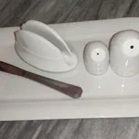 سینی چینی سفید توس (با جا دستمالی ، نمکدان و چاقو)