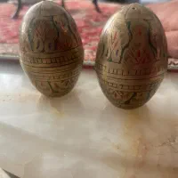 جفت نمکدان قدیمیه برنجی میناکاراری