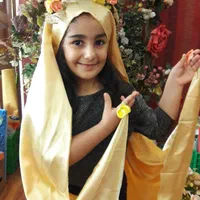 چادرساتن کودک همراه با تل گل  رنگ نقره ای وطلایی