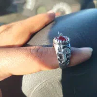 انگشتر نقره ۹۲۵رکاب شیر خورشید سنگ یاقوت