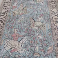 فرش شکارگاه پشم وابریشم قدیمی