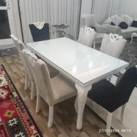 مبل راحتی ۷ نفر همراه میز غذا خوری ۶ نفره تمام چوب