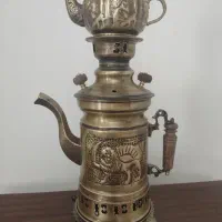 سماور شکاری زغالی همراه قوری عتیقه وانتیک و دکوری