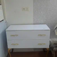 میز منشی دوکشو و دراور دوکشو سفید طلایی