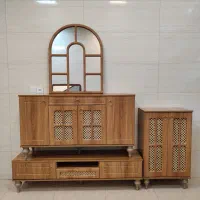 ست آینه کنسول . میز تلویزیون . جاکفشی مدل حصیری