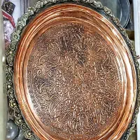 سینی مسی طرحدارکندکاری پهلوی قندان برنج قلم هخامنش|کلکسیون اشیاء عتیقه|زنجان, |دیوار