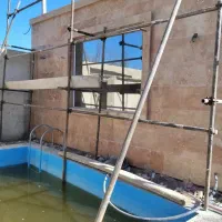 سنگ کاری نما و خرده کاری.ویلا .باغ نرده سنگی و پله