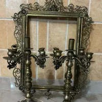 آینه و شمعدان برنز عتیقه