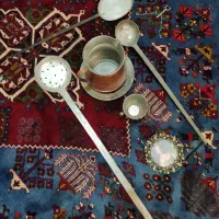 ملاقه عتیقه، کفگیر عتیقه، یقلوی عتیقه(مسی قدیمی)