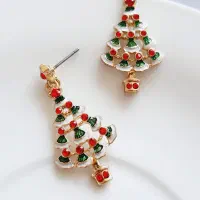 گوشواره آویز کوتاه درخت کاج نگینی بدون پک چند رنگ|بدلیجات|قزوین, |دیوار