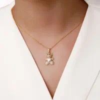 پلاک ژوپینگ تدی نگین دار طلایی