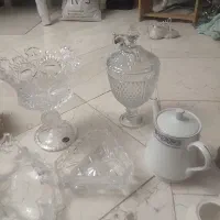 تعدادی چینی کریستال اصل قدیمی اردو مرغ خوری قوری