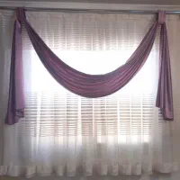 دو عدد پرده از جنس حریر همراه با آستر و ساتن