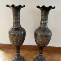 گلدان جفت مسی قدیمی کاملا نو معرق کاری شده دست