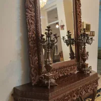 کنسول آیینه و شمعدان چوبی منبت کاری|بوفه، ویترین، کنسول|لاهیجان, قیام|دیوار