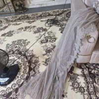 دانتل پرده قهوه ای کوتاه و زیرسفید