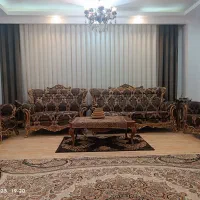 مبل  7 نفره سلطنتی رنگ چوب ورق طلا