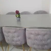 میز ناهارخوری ۸ نفره مدل چستر  رنگ طوسی و ذغالی