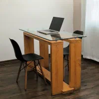 میز اداری/غذاخوری تمام چوب و دو عدد صندلی