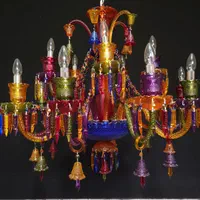 لوستر باکارات رنگی ۱۵ شاخه لامپ شمعی