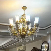 دو عدد لوستر ۸ شاخه برنج با روکش اب طلا