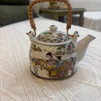 قوری چینی و قندان استیل سنتی