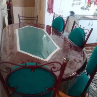 میز نهار خوری ۶نفره با ۶ صندلی پایه فلزی