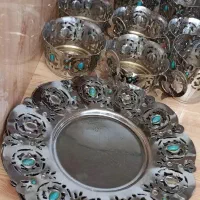 میوه خوری جا استکان و قندان قدیمی برنجه