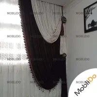 پرده حریر با دو یلان کرم و قهوه‌ای و پرده درب کوچک|پرده، رانر، رومیزی|سیرجان, |دیوار