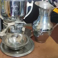 سماور برقی و پارچ و کاسه و سینی استیل