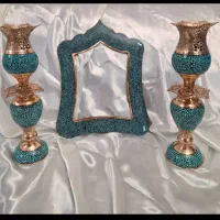 آیینه شمعدان فیروزه کوبی روی مس
