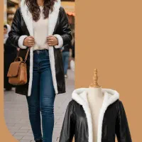 شنل(کاپشن-پالتو) چرم خز سفید زنانه